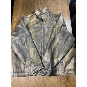 Arizona Jean Company Mens Brown Distressed Faux Leather Jacket Size XL 26pit2pit